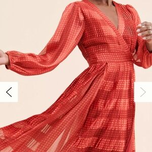 Anthropologie Red Long Sleeve Ankle Length Wrap Dress